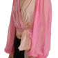 Blusa avvolgente in seta con scollo a V rosa