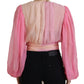 Blusa avvolgente in seta con scollo a V rosa