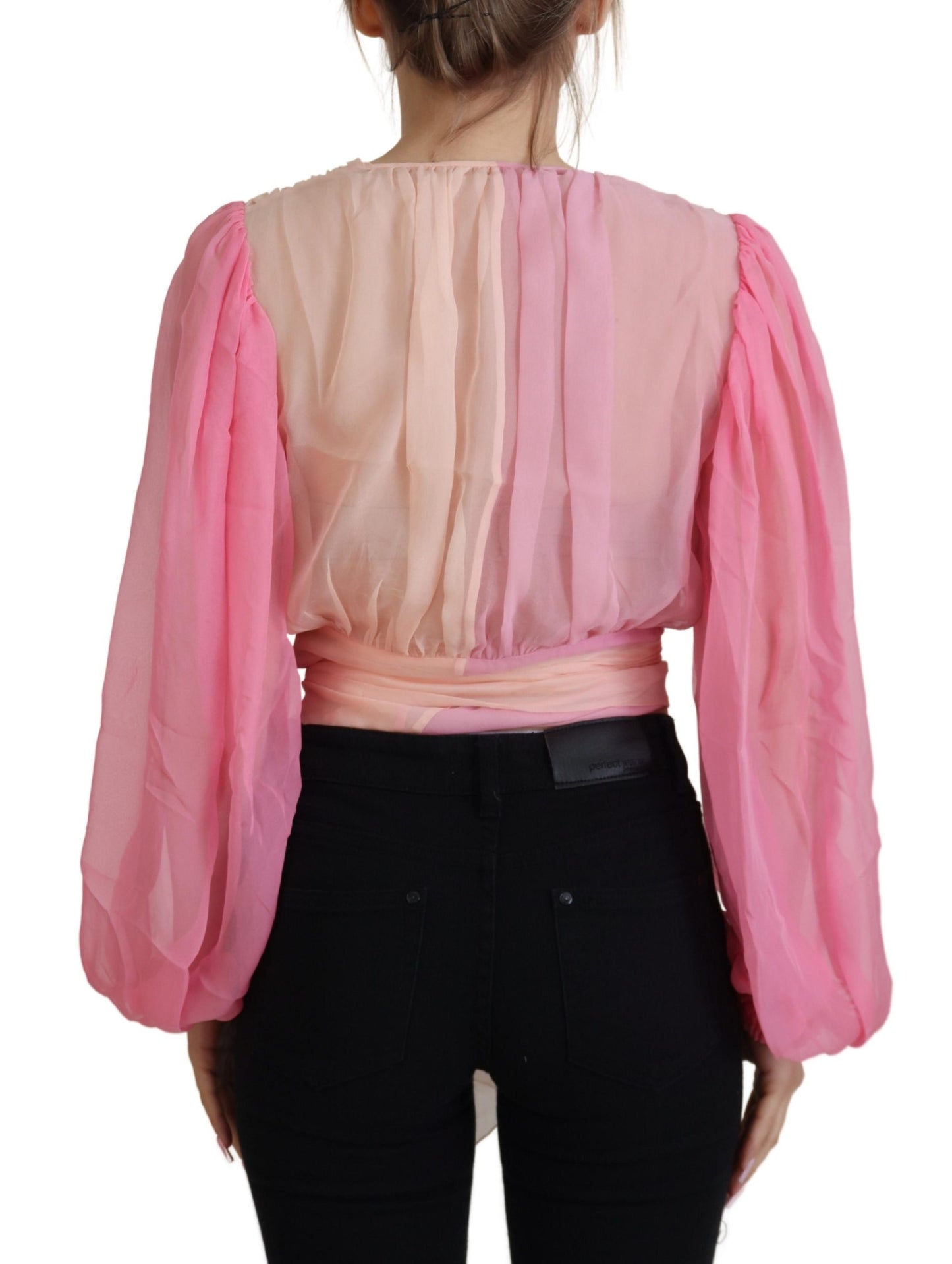 Blusa avvolgente in seta con scollo a V rosa