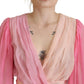 Blusa avvolgente in seta con scollo a V rosa