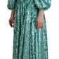 Dolce & Gabbana Blue Sequined Pleated Aline Midi Nylon Dress