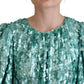 Dolce & Gabbana Blue Sequined Pleated Aline Midi Nylon Dress