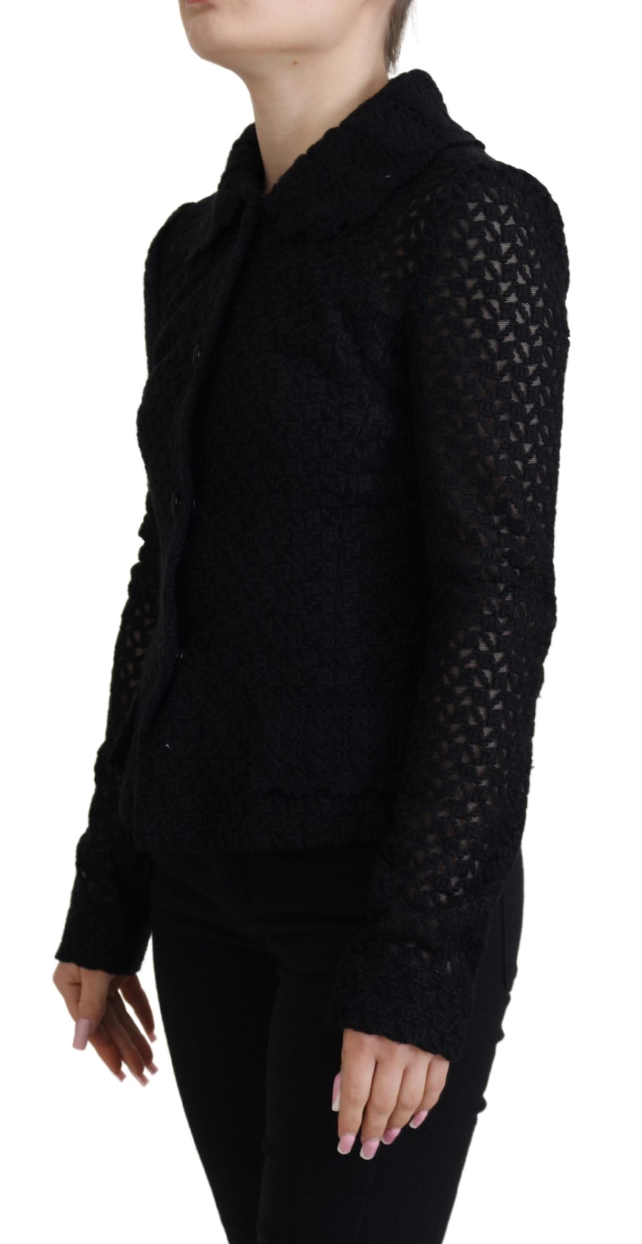 Elegante giacca con bottoni in misto lana nera