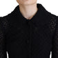 Elegant Black Wool Blend Button Down Jacket