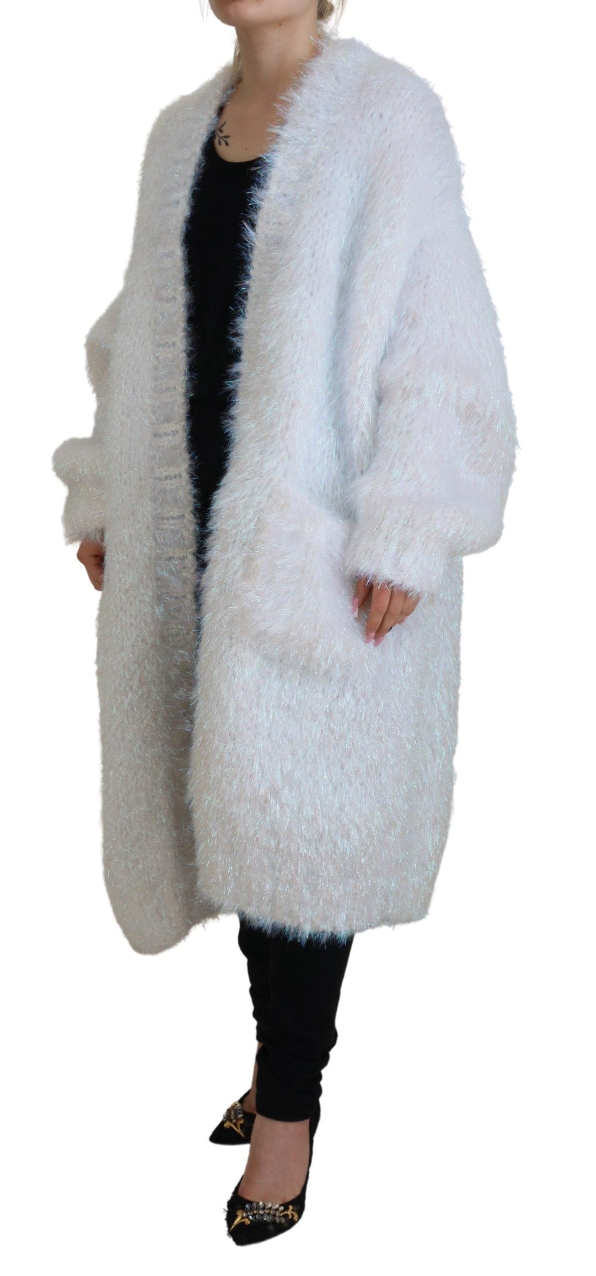 Elegante giacca cardigan a maniche lunghe bianca
