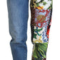 Jeans di lusso in denim blu jacquard patchwork