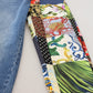 Jeans di lusso in denim blu jacquard patchwork