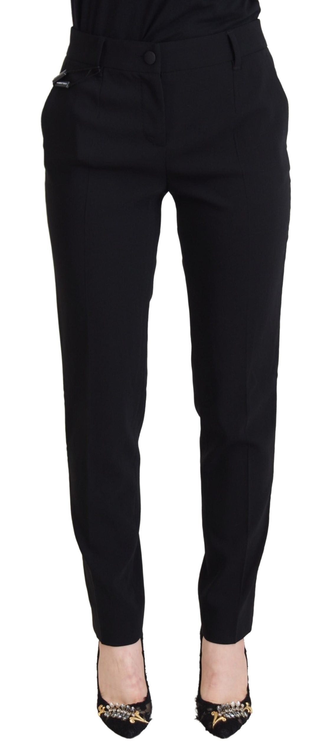 Pantaloni eleganti in lana e seta neri