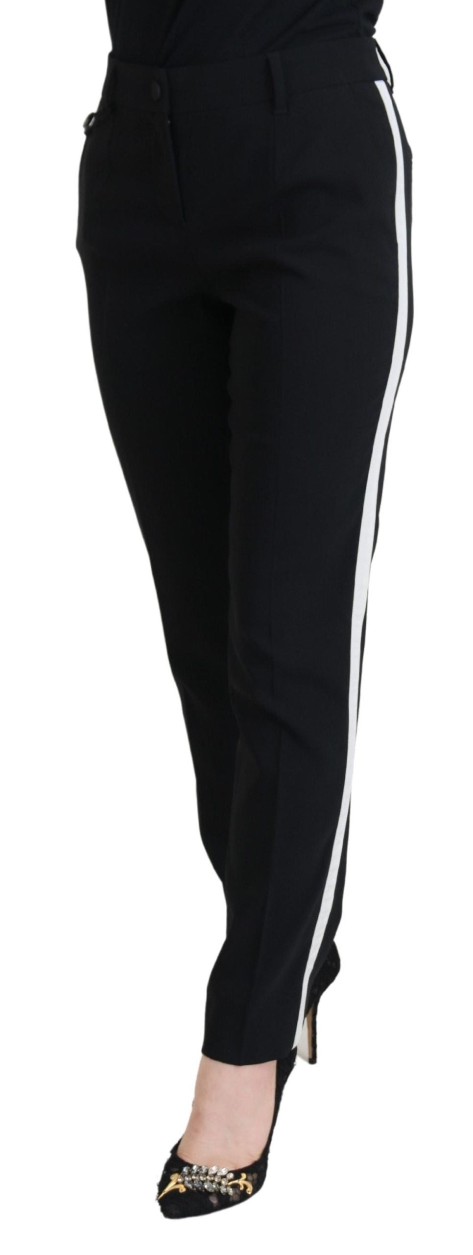 Pantaloni eleganti in lana e seta neri