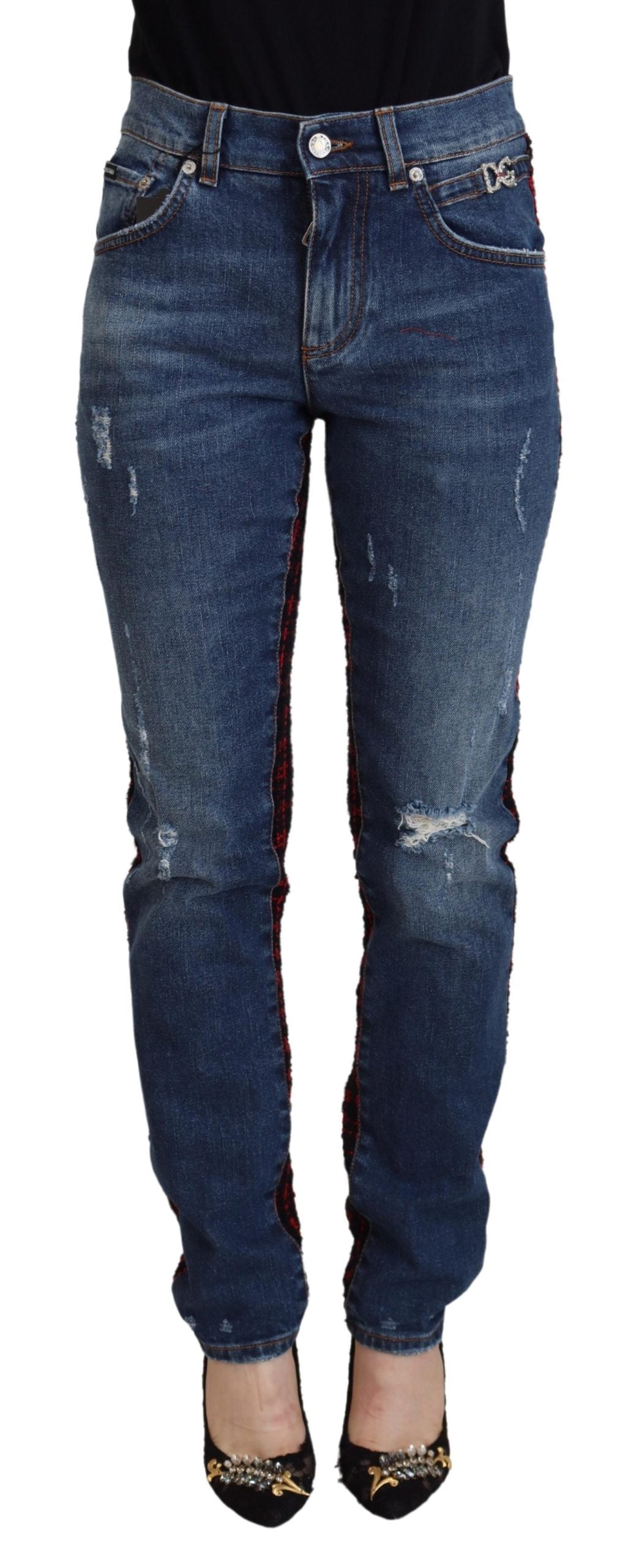 Pantaloni in denim a quadri con schiena alta Elevated Elegance