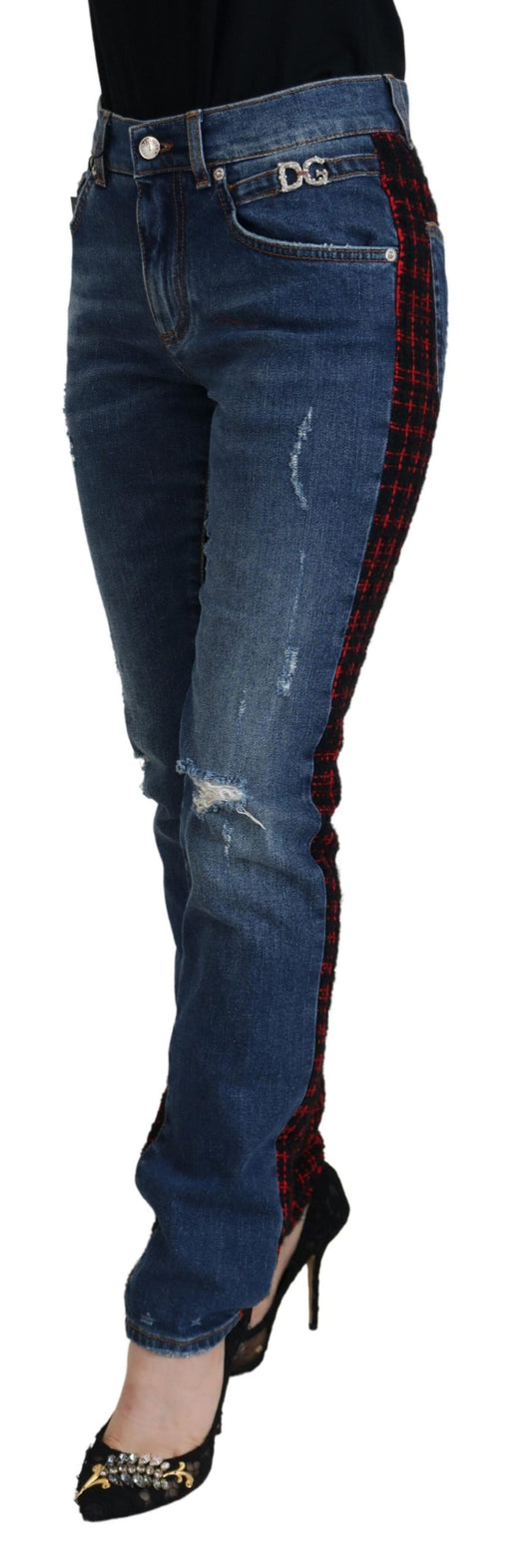 Pantaloni in denim a quadri con schiena alta Elevated Elegance