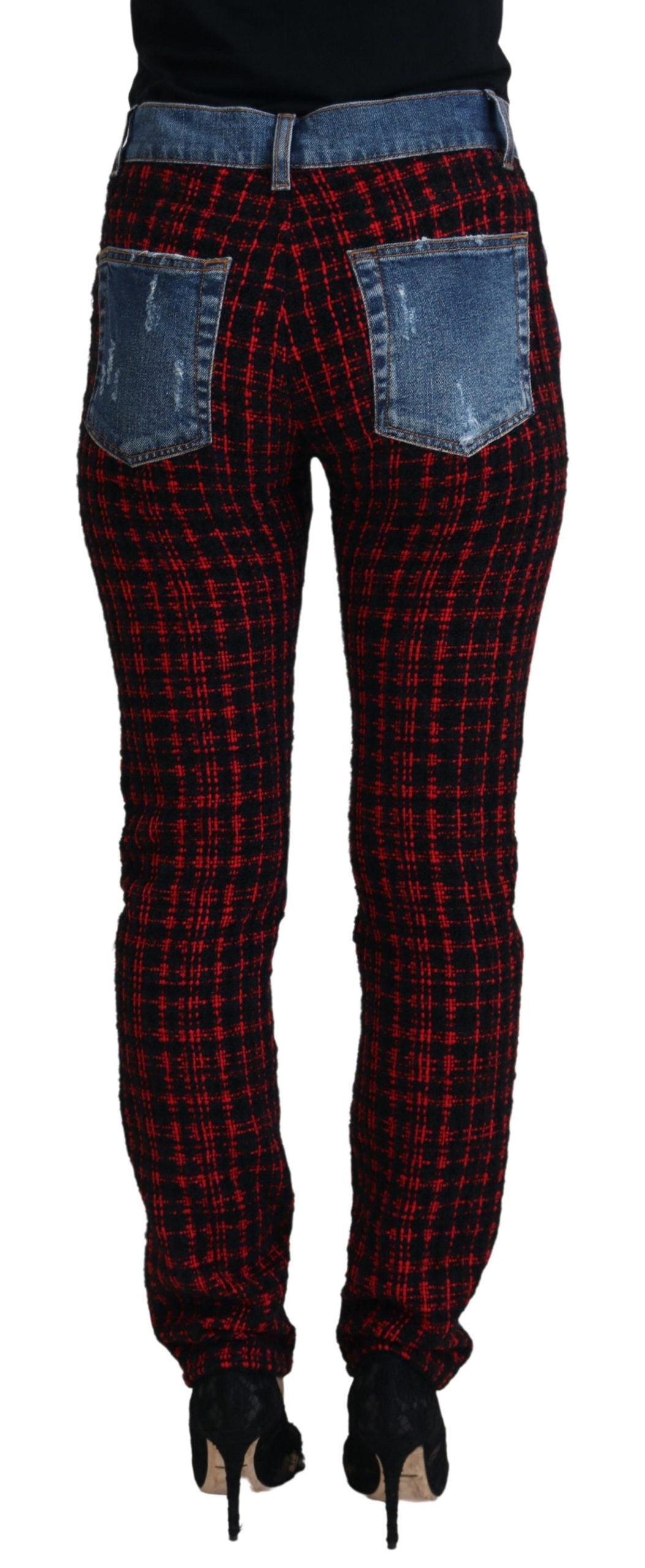 Pantaloni in denim a quadri con schiena alta Elevated Elegance