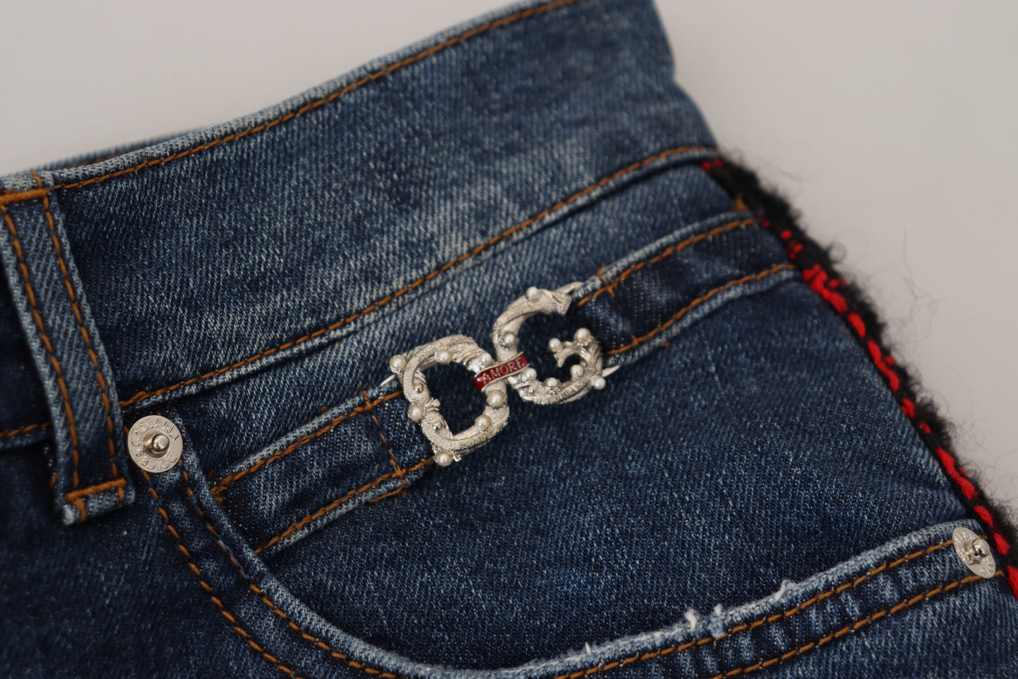 Pantaloni in denim a quadri con schiena alta Elevated Elegance