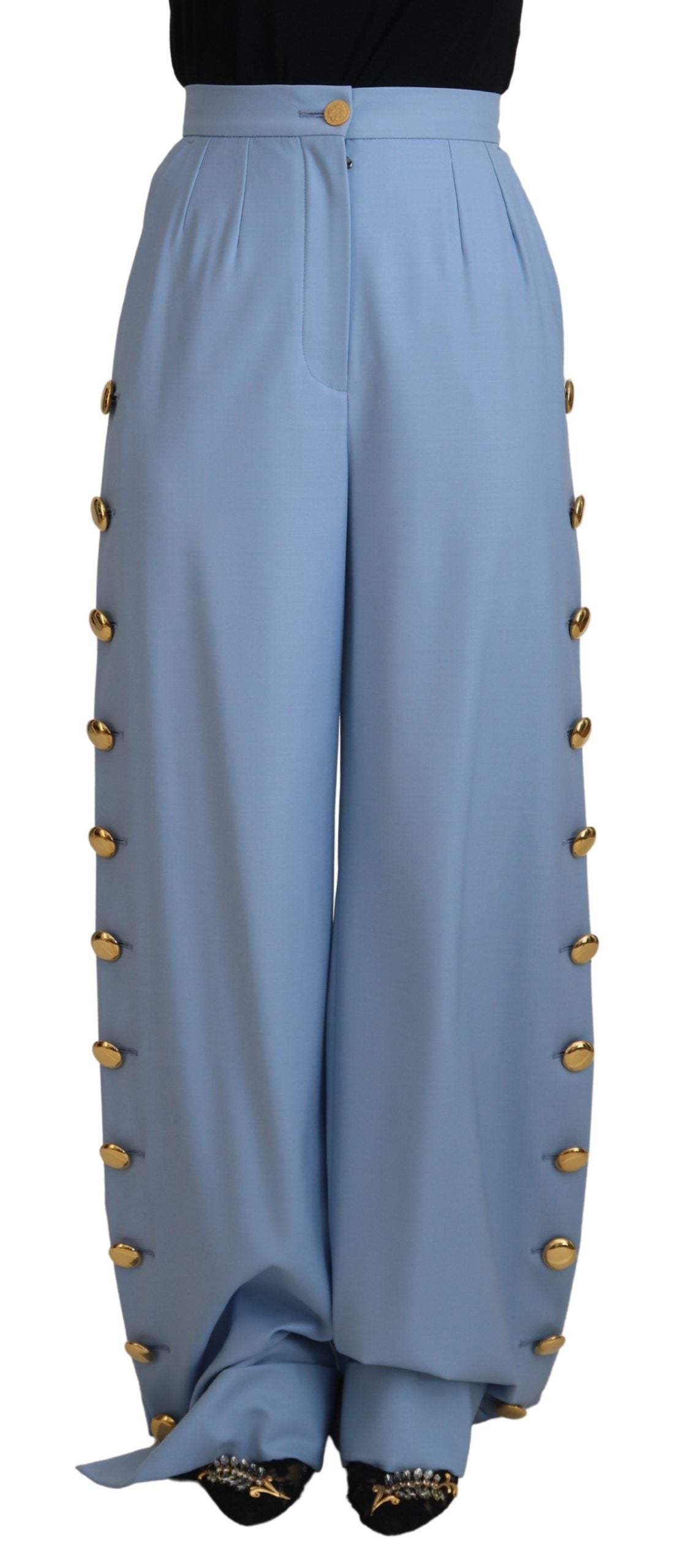 Pantaloni eleganti in misto lana e seta azzurro chiaro