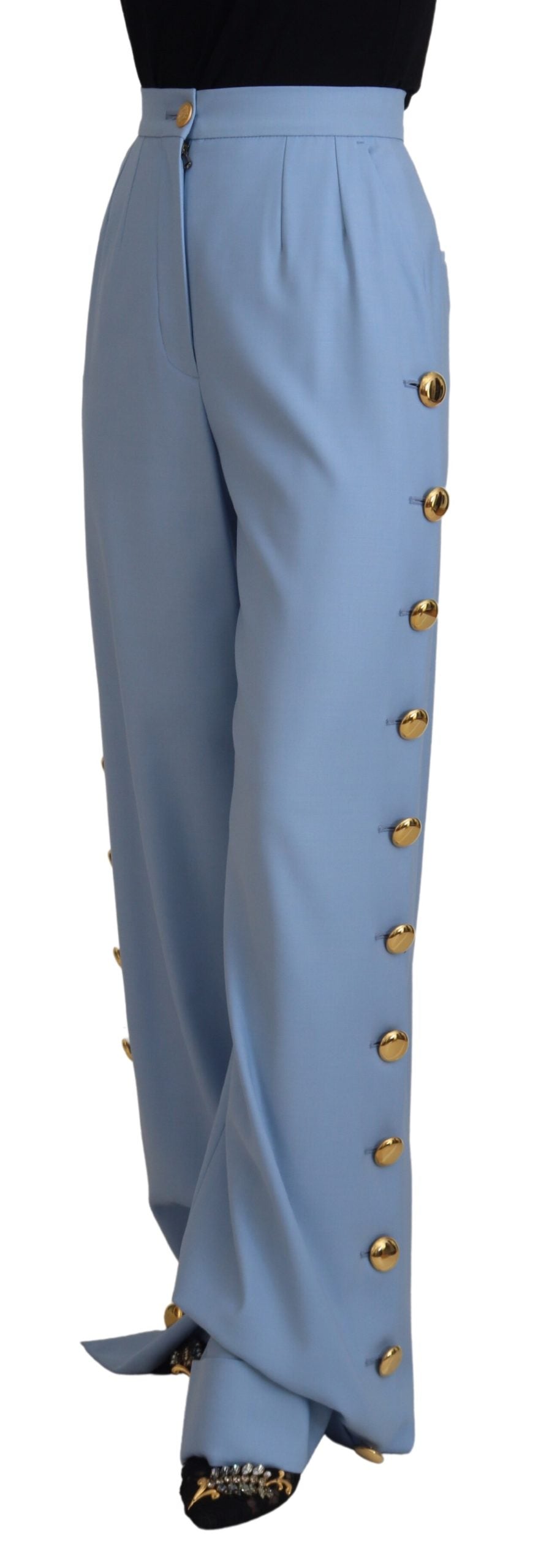 Pantaloni eleganti in misto lana e seta azzurro chiaro