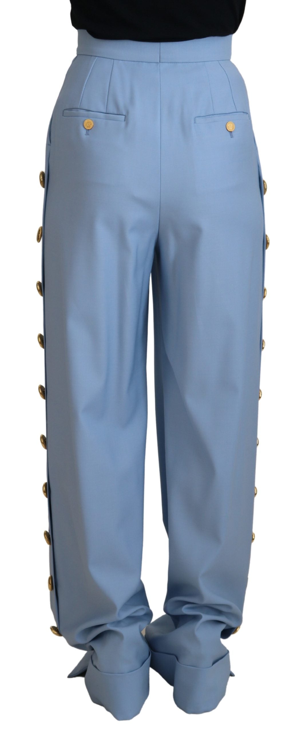 Pantaloni eleganti in misto lana e seta azzurro chiaro