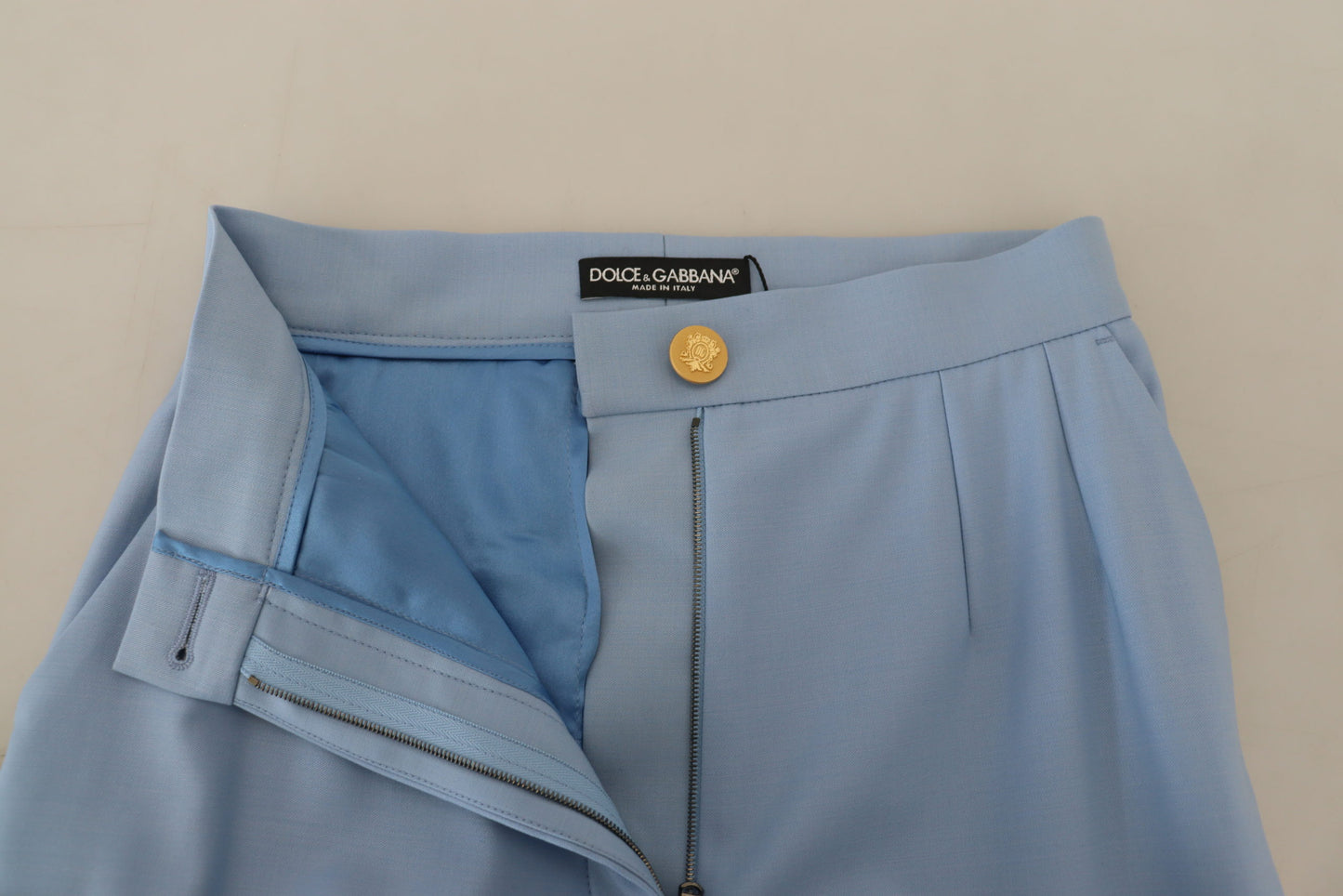 Pantaloni eleganti in misto lana e seta azzurro chiaro