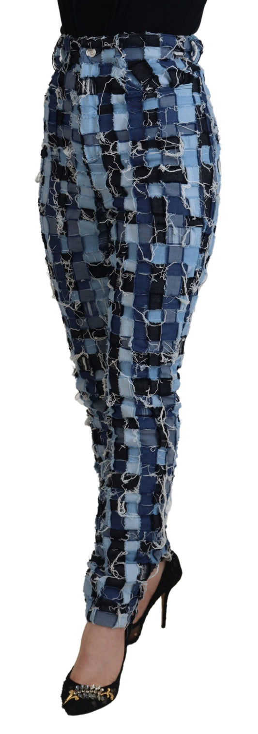 Jeans skinny a vita alta con patchwork multicolore