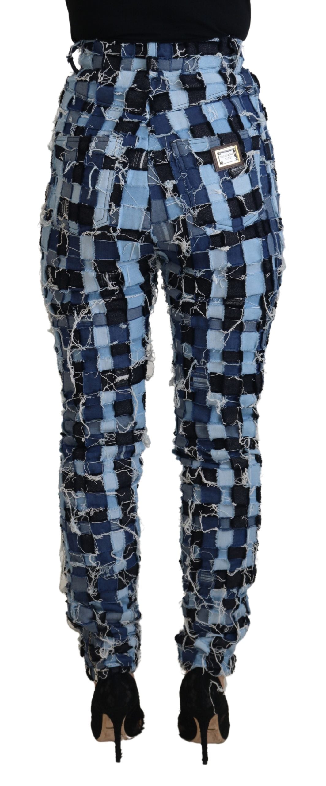 Mehrfarbige Skinny Jeans mit Patchwork und hoher Taille