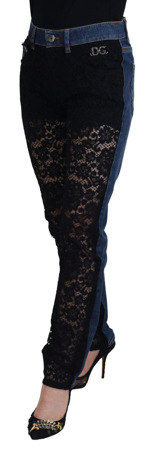 Elegante pizzo floreale davanti denim