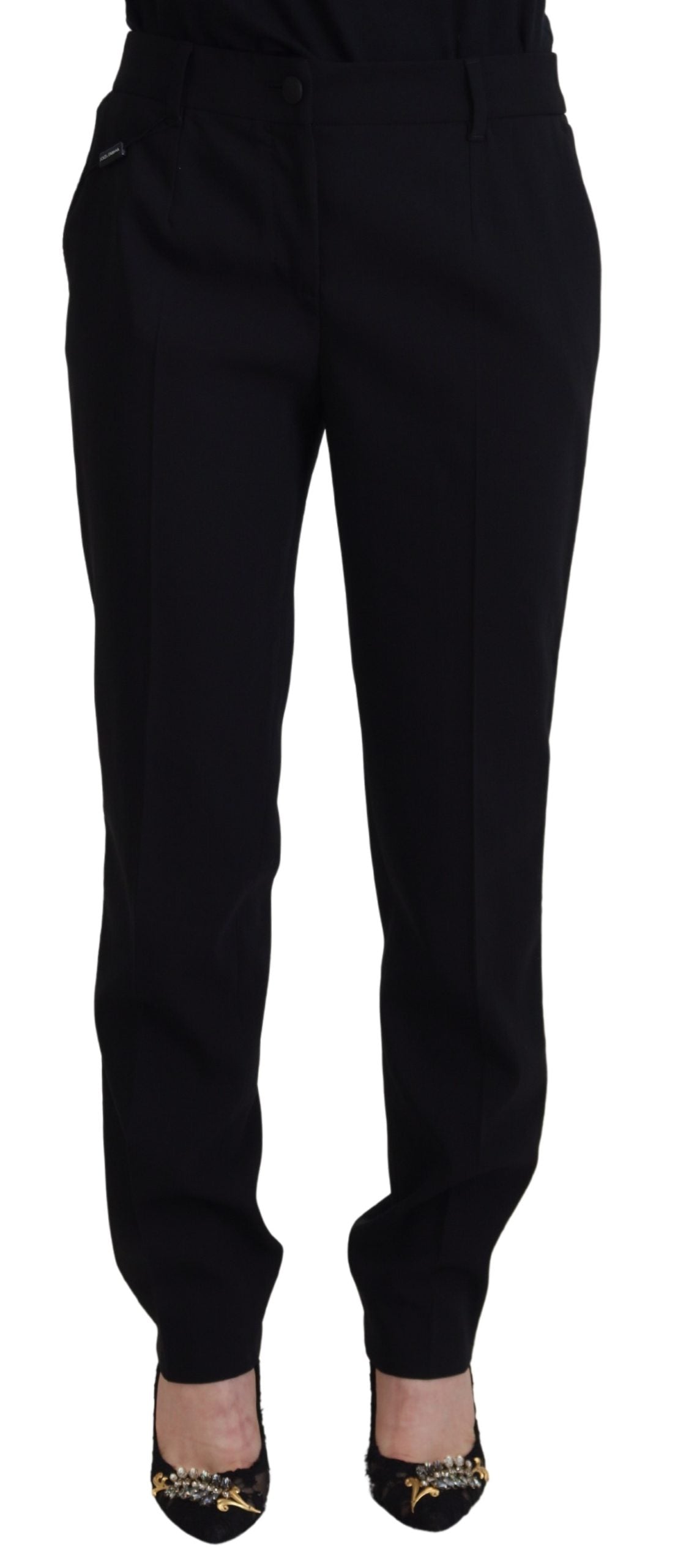 Pantaloni eleganti in misto lana e seta neri