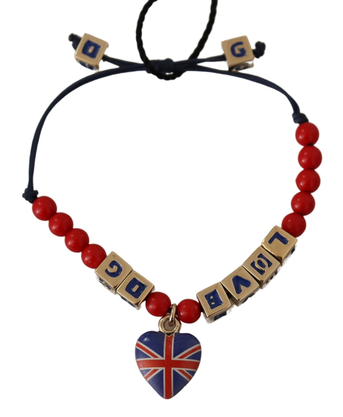 Elegante bracciale in vetro blu, rosso e zama