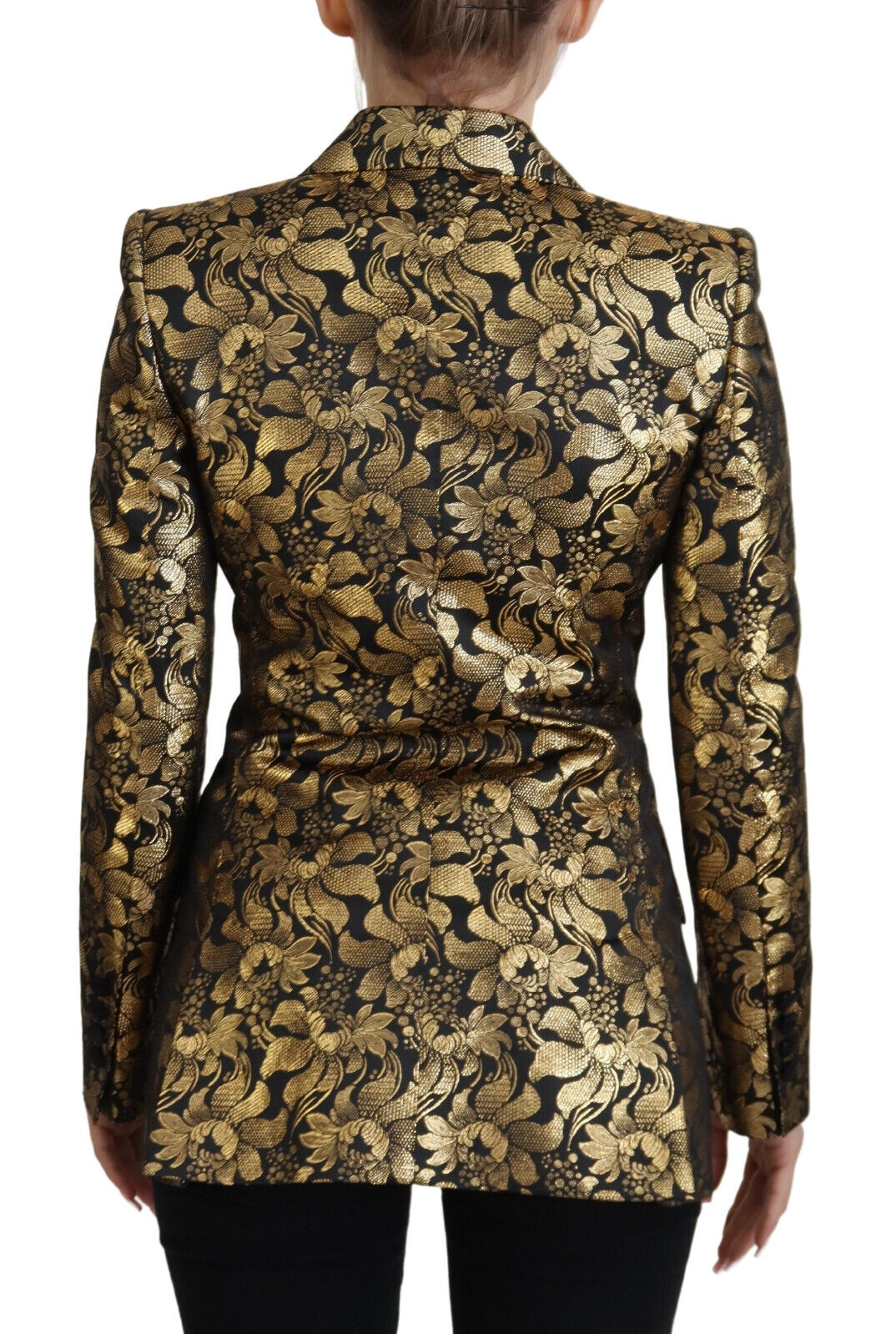 Elegante giacca floreale nera e oro
