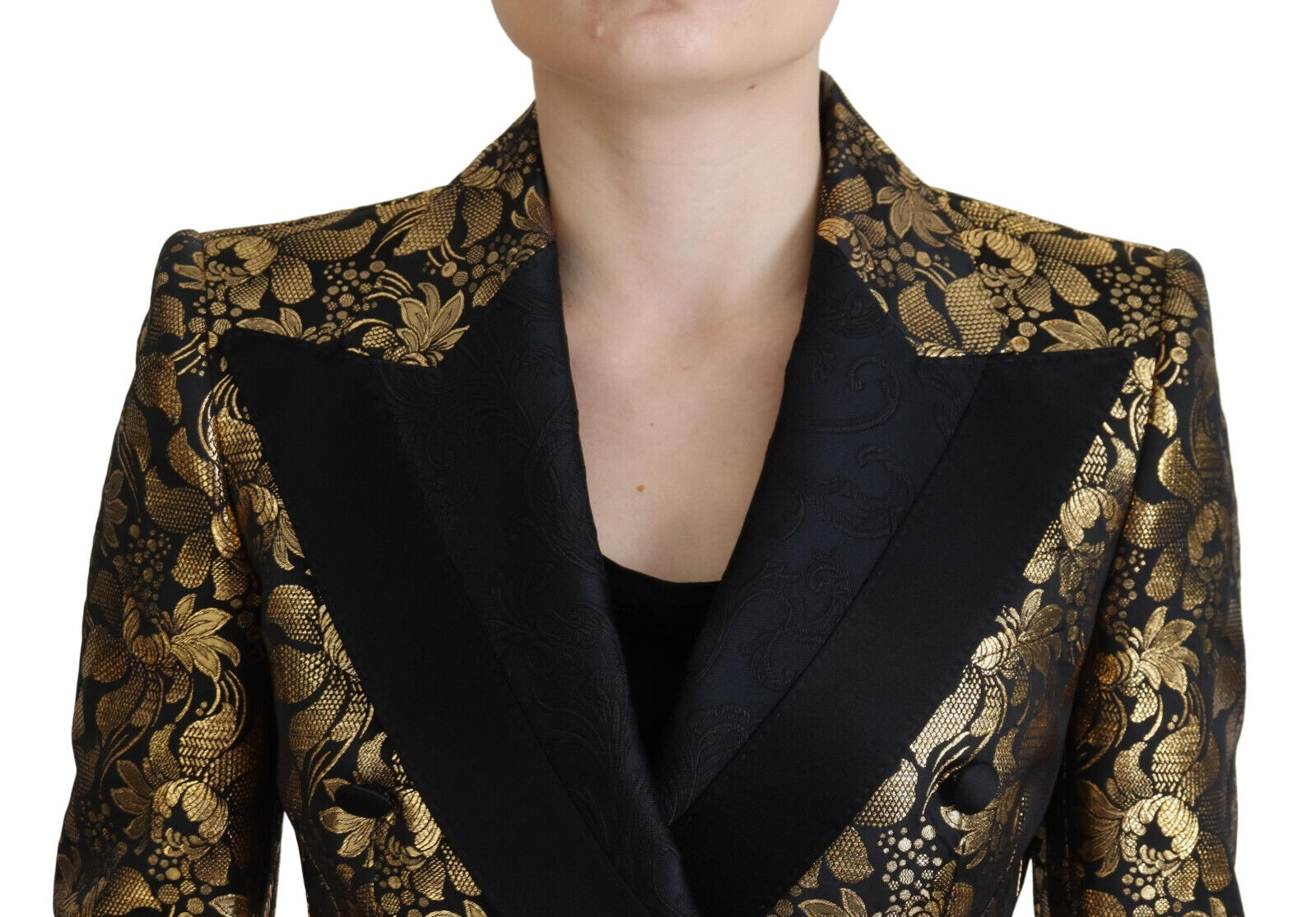 Elegante giacca floreale nera e oro