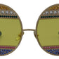 Crystal Embellished Gold Oval Sunglasses