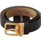 Elegant Black Leather Belt with Engraved Metal Buckle