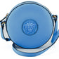 Chic Blue Leather Round Shoulder Bag