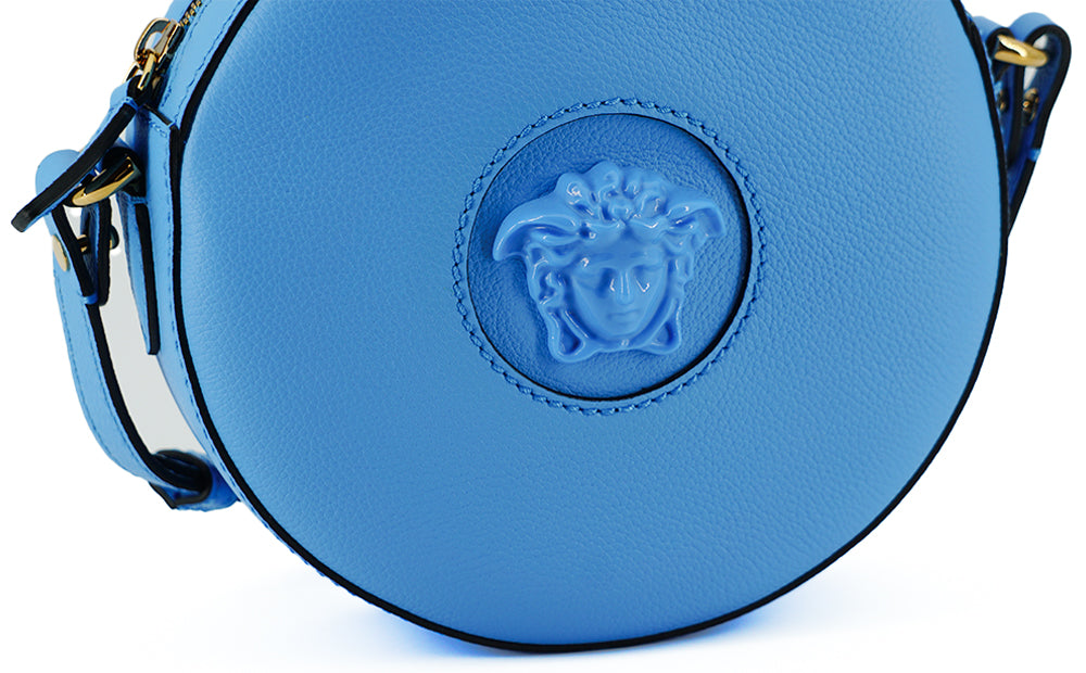 Chic Blue Leather Round Shoulder Bag