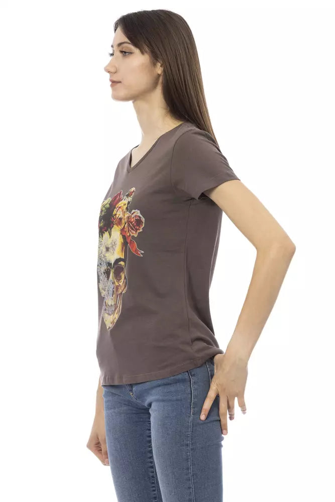 T-shirt da donna in cotone marrone