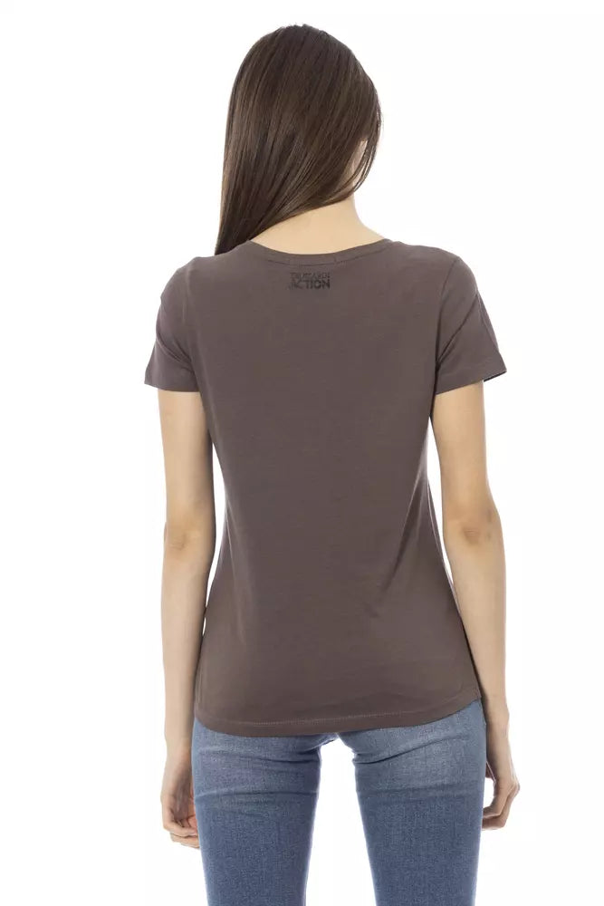 T-shirt da donna in cotone marrone