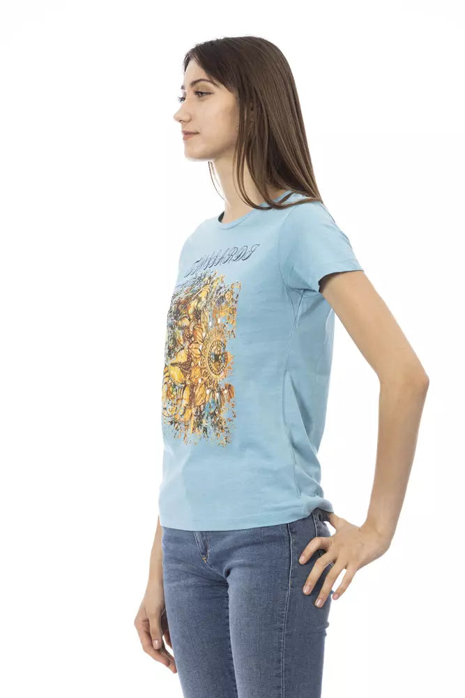 T-shirt da donna in cotone azzurro