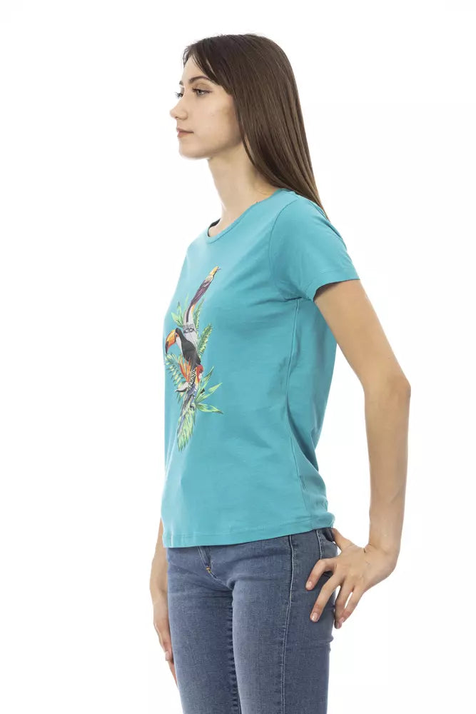 Hellblaues Damen-T-Shirt aus Baumwolle