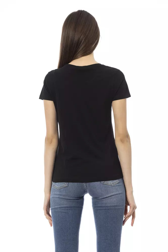 Schwarzes Damen-T-Shirt aus Baumwolle