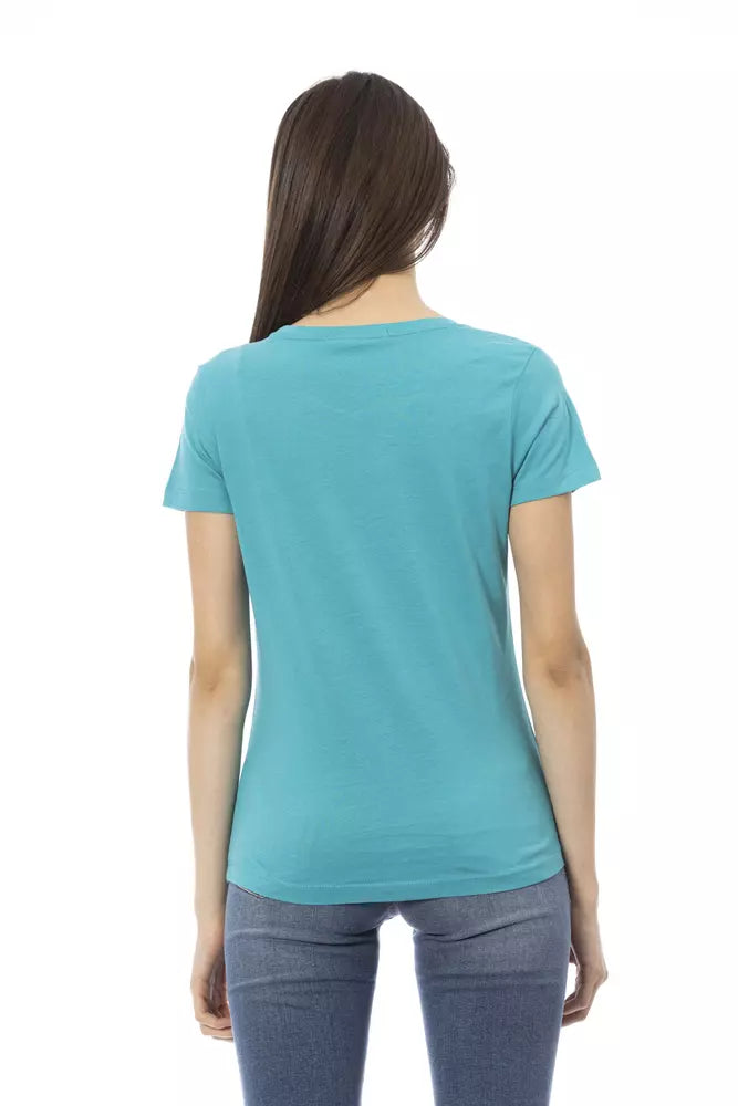 Hellblaues Damen-T-Shirt aus Baumwolle