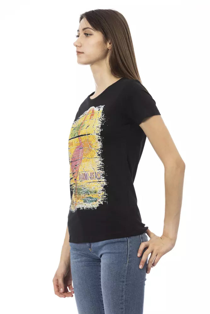 Schwarzes Damen-T-Shirt aus Baumwolle