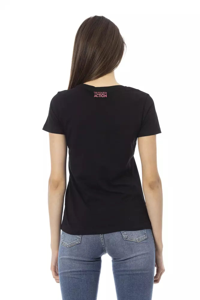 Schwarzes Damen-T-Shirt aus Baumwolle