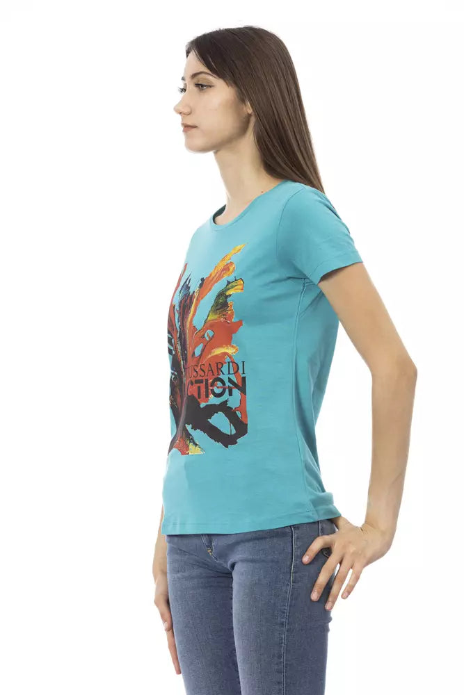 T-shirt da donna in cotone azzurro