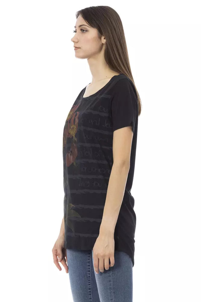 Schwarzes Damen-T-Shirt aus Baumwolle