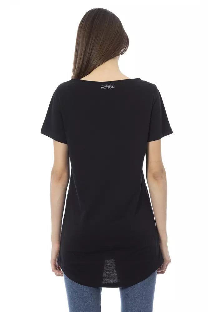 Schwarzes Damen-T-Shirt aus Baumwolle