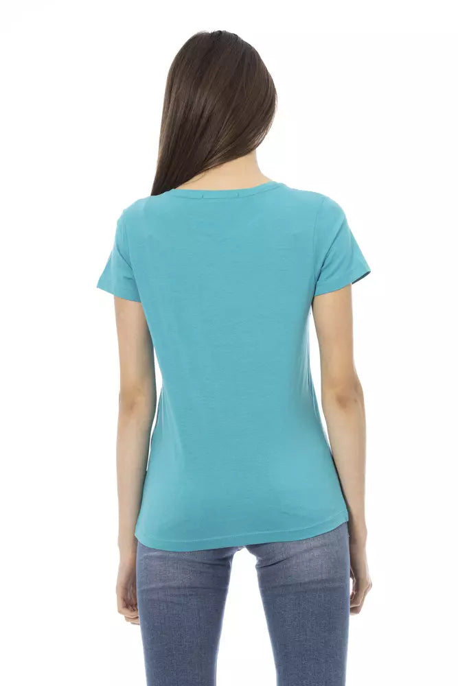 Hellblaues Damen-T-Shirt aus Baumwolle