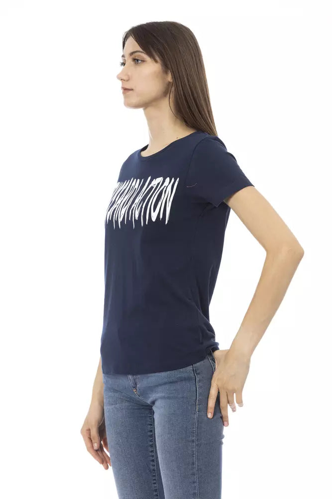 Blaues Damen-T-Shirt aus Baumwolle