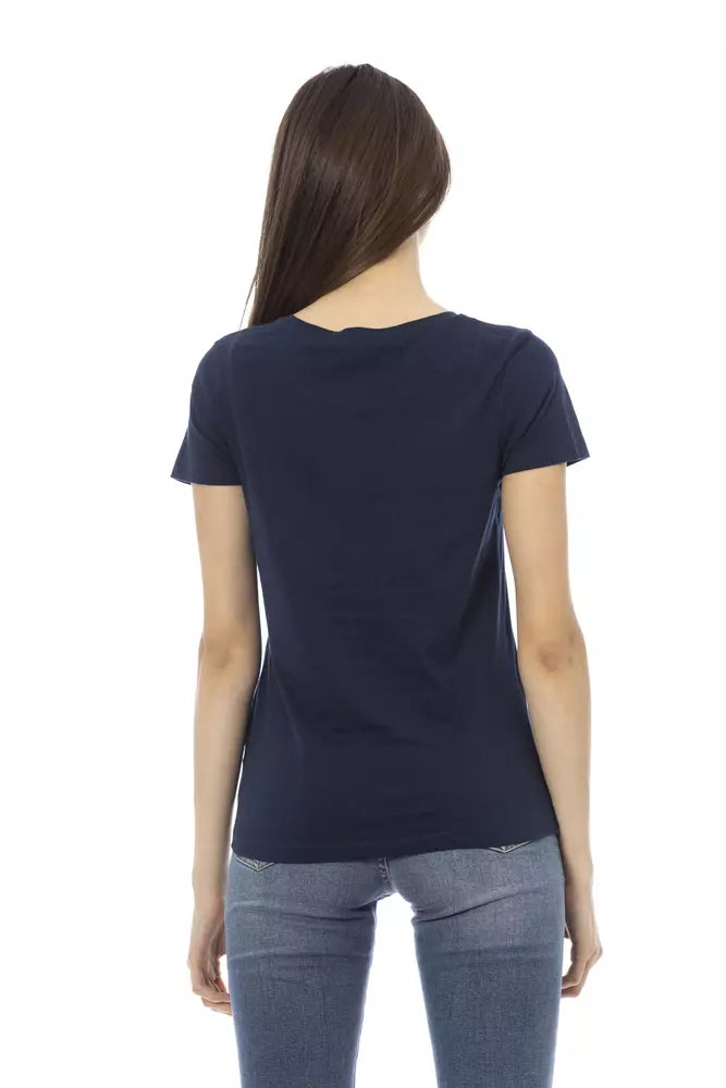 Blaues Damen-T-Shirt aus Baumwolle
