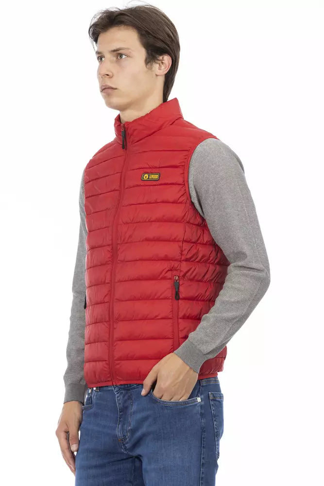 Red Polyester Men Sleeveless Jacket