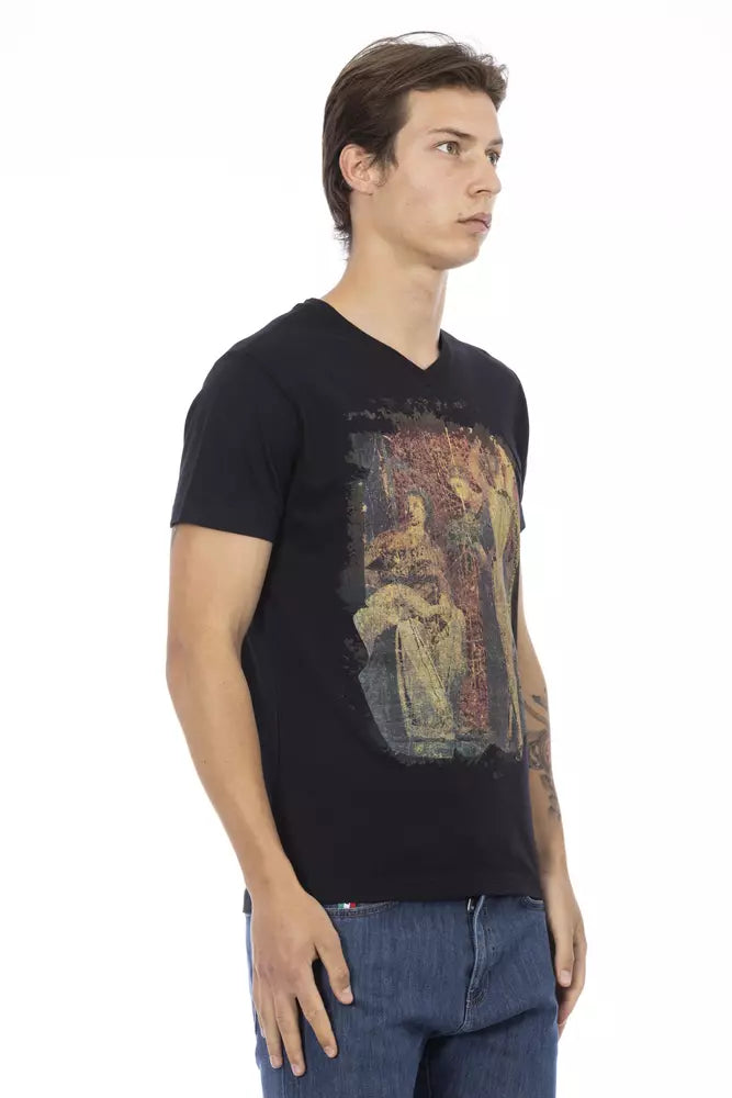 Schwarzes Herren-T-Shirt aus Baumwolle mit V-Ausschnitt