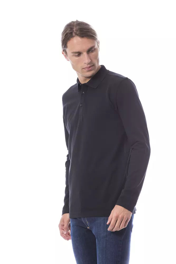 Schwarzes Langarm-Poloshirt aus Baumwolle für Herren
