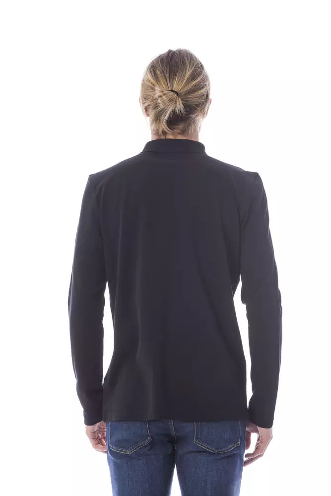 Schwarzes Langarm-Poloshirt aus Baumwolle für Herren